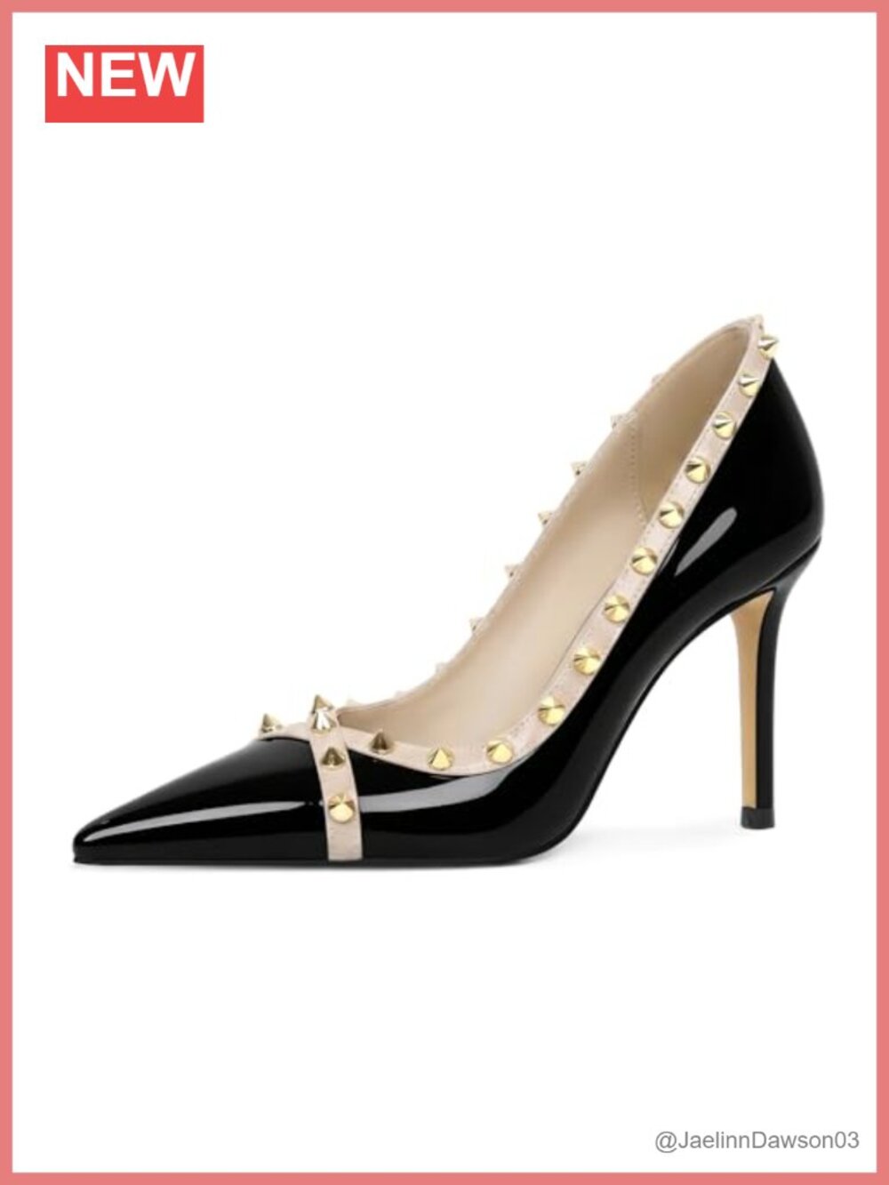 Women's Pointed Toe Studded Stiletto Heels Pumps Slip On Party Dress Shoes 3.5